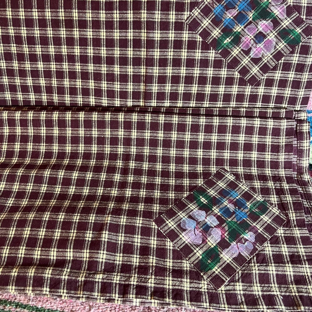 Hand made burgundy and cream table topper